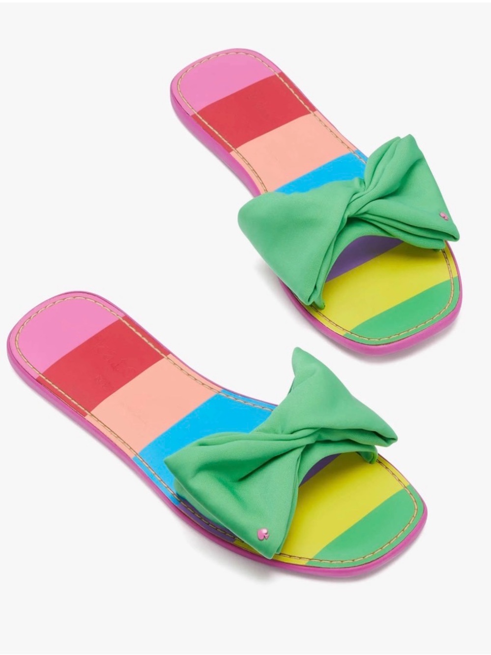 9.5♠️ Kate Spade NEW w/box Bikini Neoprene Bow Slide Rainbow Sandals Dinner Mint